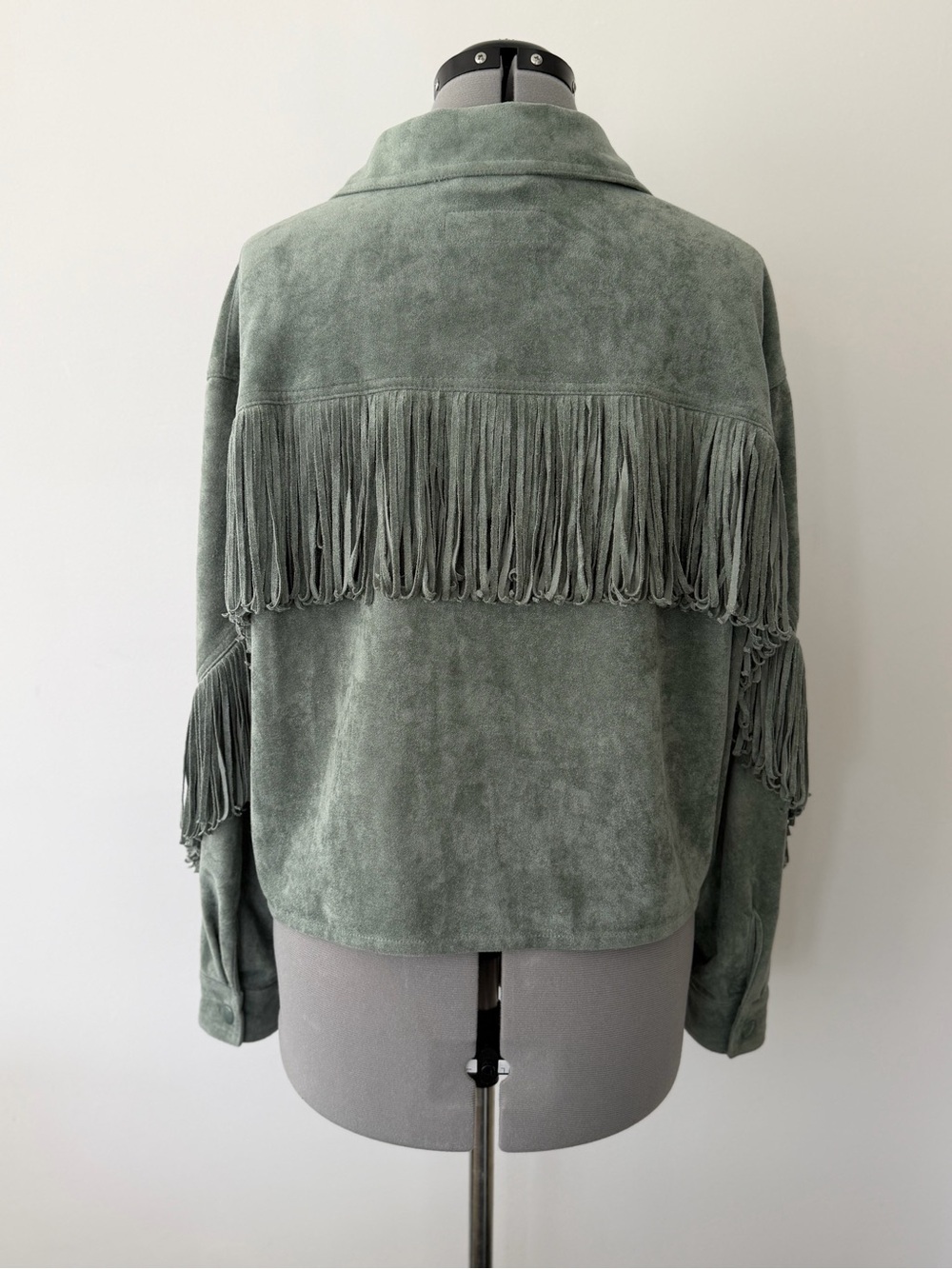 BLANKNYG - Free People - Fringe Jacket - Faux Suede - women’s sz L - Sage Green - Picture 6 of 11